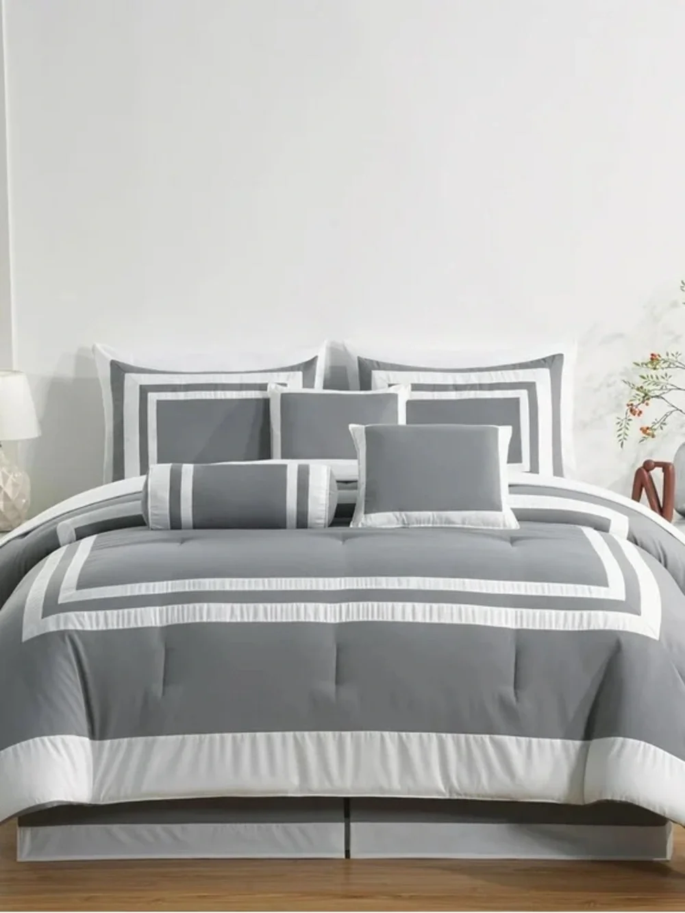 Gray and White Geometric cal king 3 piece Comforter Set